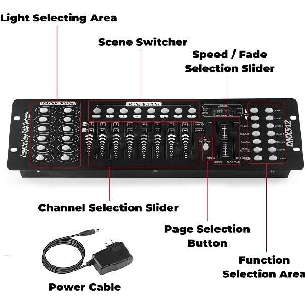 JG20375510 DMX512 Controller 192 Channels DMX Light Effects Console For DJs, Disco