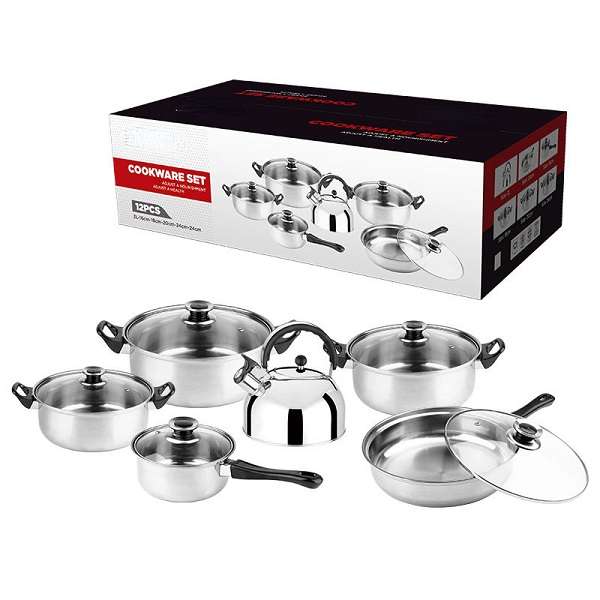 JG23-18 12 Piece Pot Set And Whistling Kettle With Black Handle