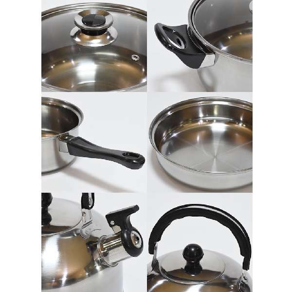 JG23-18 12 Piece Pot Set And Whistling Kettle With Black Handle