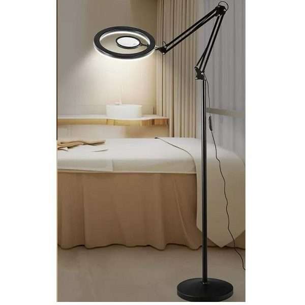 JG20375390 Professional LED Magnifying Floor Lamp with Adjustable Swing Arm, 2 Light Modes &amp; ...