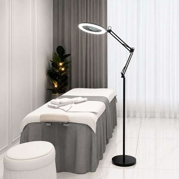 JG20375390 Professional LED Magnifying Floor Lamp with Adjustable Swing Arm, 2 Light Modes &amp; ...