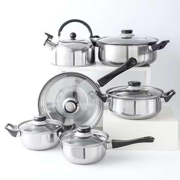 JG23-18 12 Piece Pot Set And Whistling Kettle With Black Handle