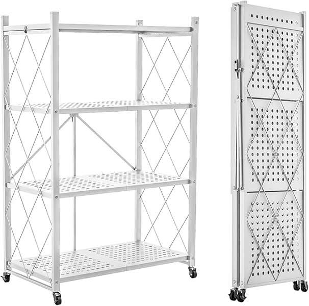 JG20375387 4 Tier Folding Trolley Shelf With Lockable Wheels