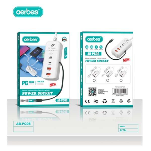 AB-PC08 Aerbes 66W Power Socket Plug with Type Charger Cable