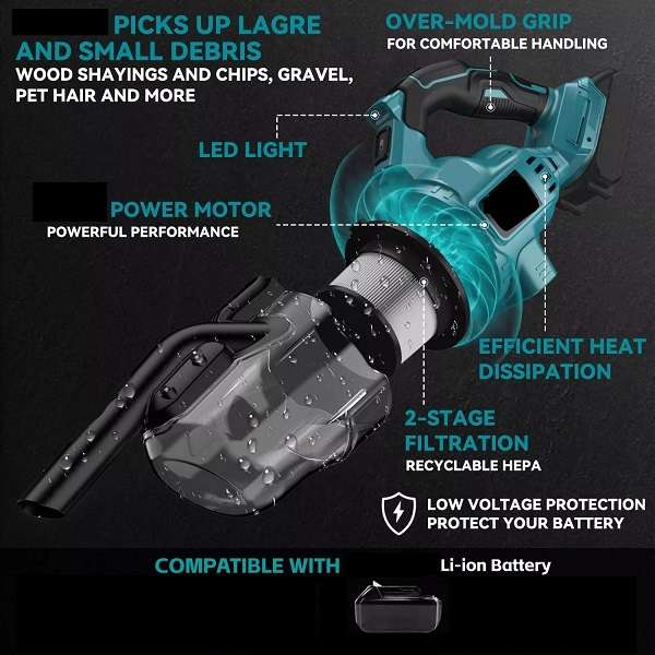 Brushless Motor Lithium 62V Battery Rechargeable Vacuum Cleaner 400W