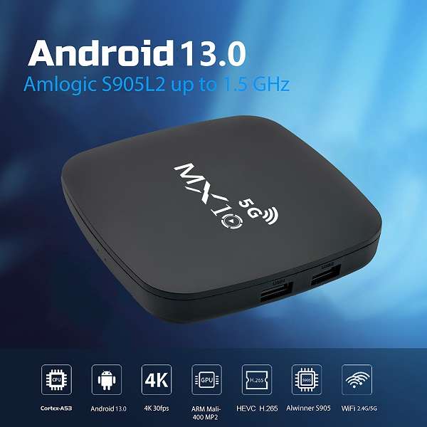 MX10 5G 4K Ultra HD TV Box 2GB+16GB