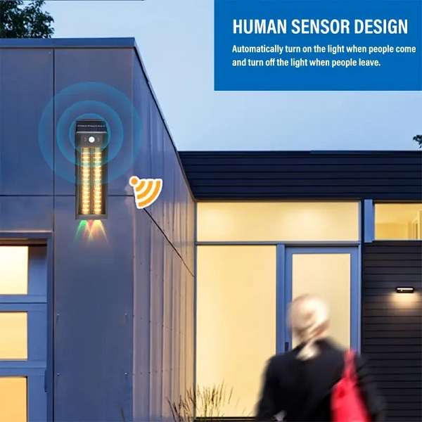 PM-184 Solar Powered Sensor Double Wall Light With Hanging Hook 1200mah Battery 18W