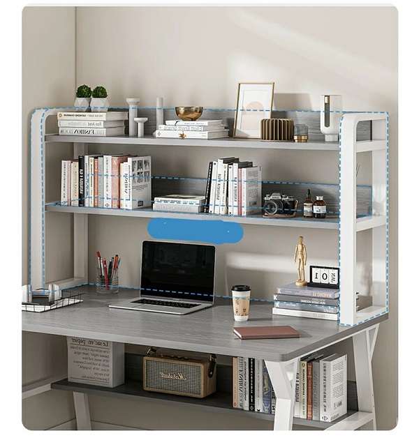Modern Computer Study Bookcase Desk With Shelves 140cm x 60cm