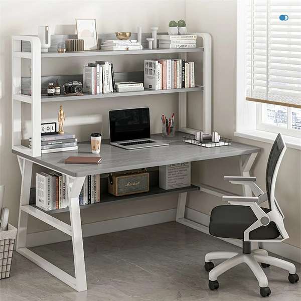 Modern Computer Study Bookcase Desk With Shelves 140cm x 60cm