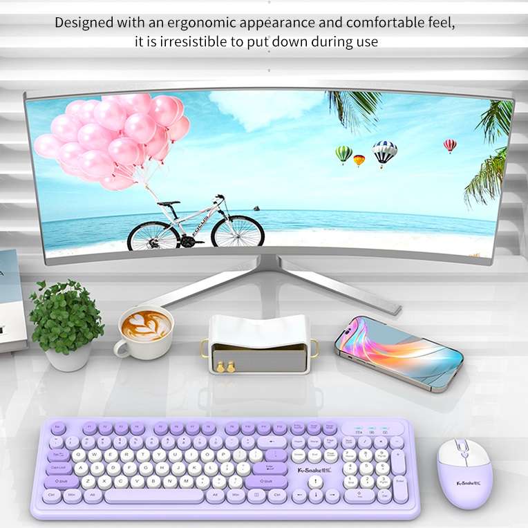 WK200 K-SNAKE Wireless Keyboard And Mouse Set Connects Via 2.4G USB With Full-Size 104-Key Design
