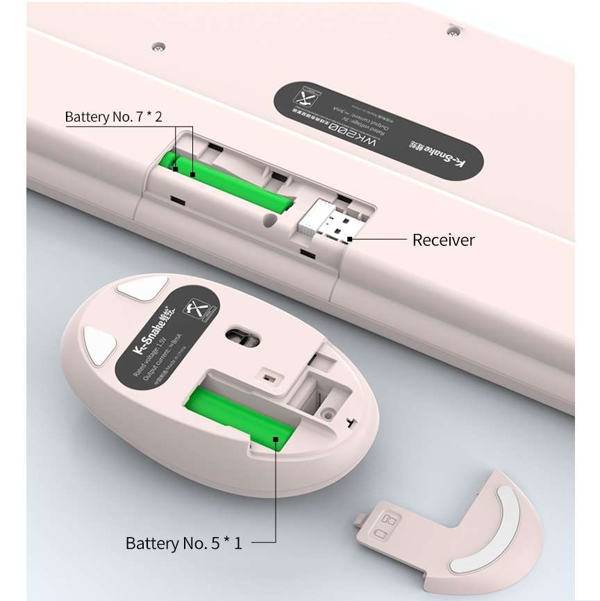 WK200 K-SNAKE Wireless Keyboard And Mouse Set Connects Via 2.4G USB With Full-Size 104-Key Design