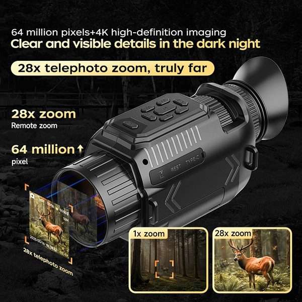 D15 4K 64MP Digital Infrared Night Vision Monocular With Focusing Lens