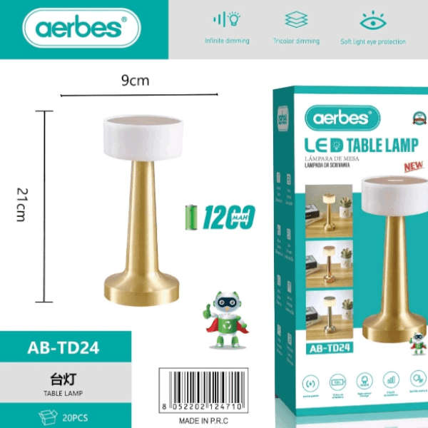 Aerbes AB-TD24 Stylish 3 Lighting Modes Cordless LED Charging Table Lamp With Touch Controls