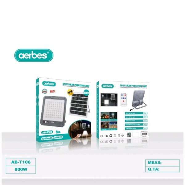 Aerbes AB-T106 7200mah Battery Split Solar Flood Light 256LED with Remote Control 800W
