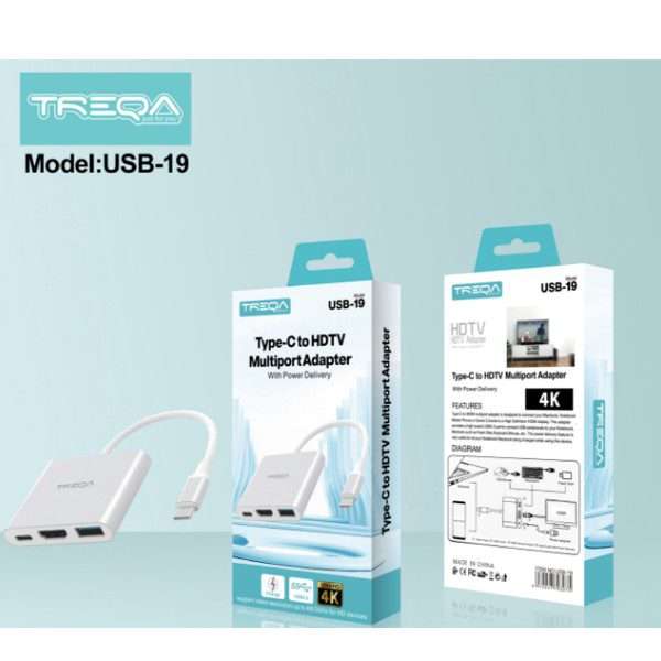 Treqa USB-19 Type C to HDMI + USB +Type C Female