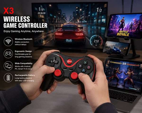 LY-X3 Wireless Bluetooth Gaming Controller for Android, PC & Smart TV | Ergonomic Gamepad with Du...