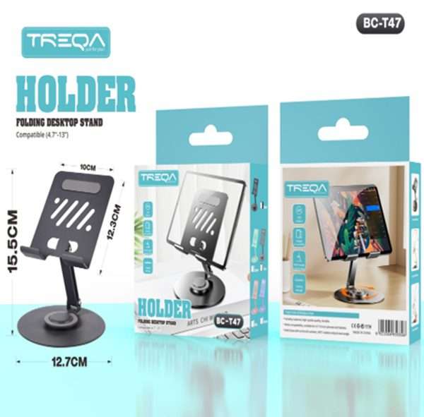 TREQA BC-T47 Folding Desktop Tablet Stand Adjustable Foldable Phone & Tablet Holder for iPad, Sam...