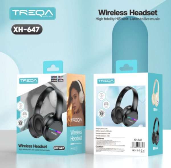 TREQA XH-647 Wireless Bluetooth Headset  HiFi Stereo Over-Ear Headphones with Built-in Microphone