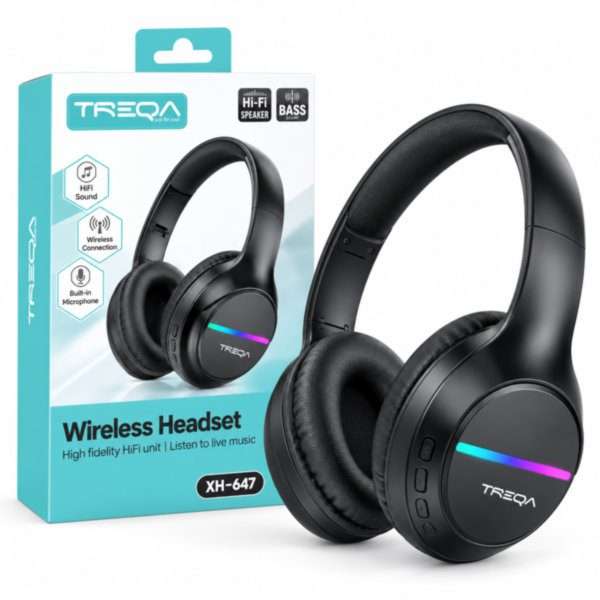 TREQA XH-647 Wireless Bluetooth Headset  HiFi Stereo Over-Ear Headphones with Built-in Microphone