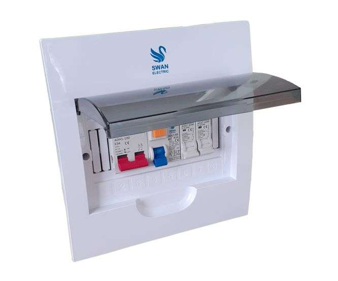 PUPULATED DB8W FLUSH PLASTIC 1x63AISO|1xE/L|1x20A|1x10A 30DB-8W-FLUSH-COMP