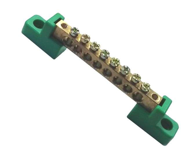 EARTH BRASS BAR TERMINAL UNINSULATED 8-POLE GREEN EB-BC-2-8X12-8+2