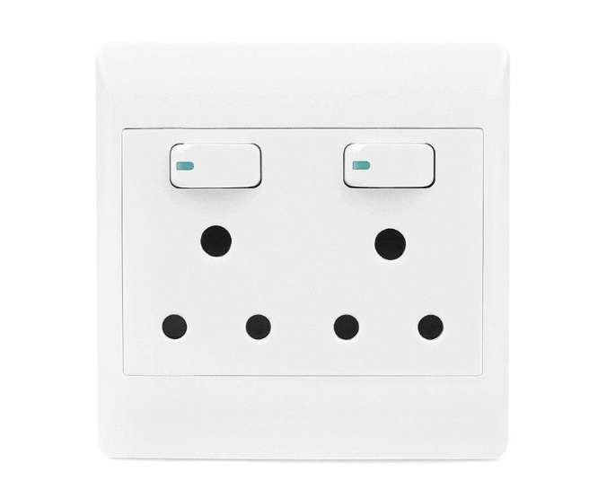4x4 DUAL MAINS 16A WALL SOCKET FLUSH MNT WHITE WITH SWITCH STI-1080