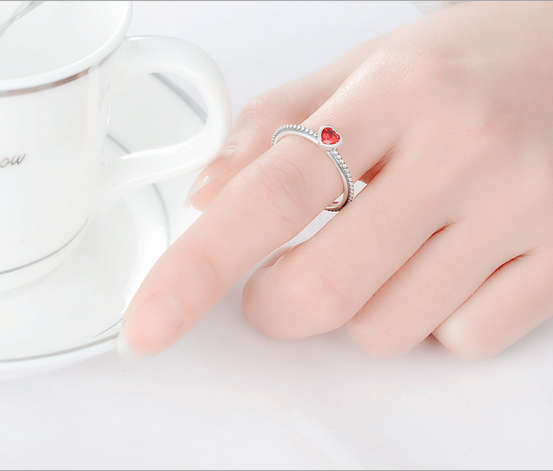 925 Sterling Silver Ring Love Heart Romantic Finger Ring Women Wedding Jewelry red size 7