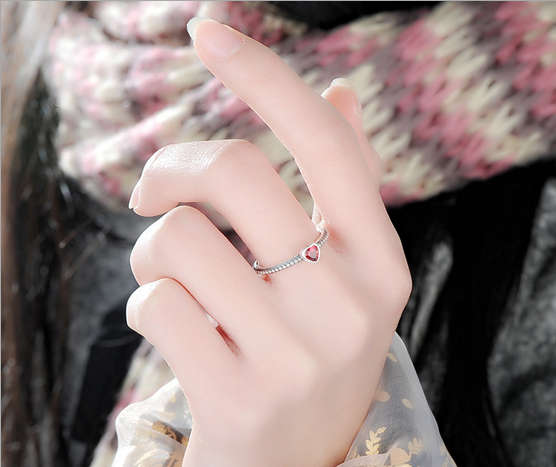 925 Sterling Silver Ring Love Heart Romantic Finger Ring Women Wedding Jewelry red size 7