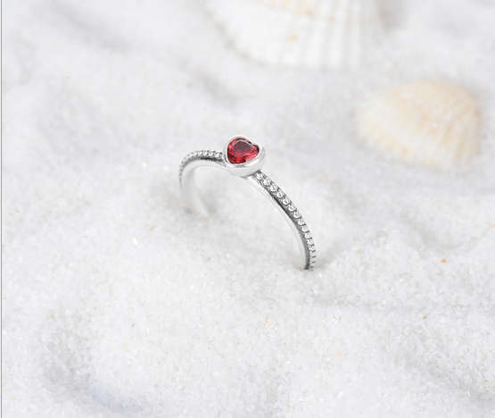 925 Sterling Silver Ring Love Heart Romantic Finger Ring Women Wedding Jewelry red size 7