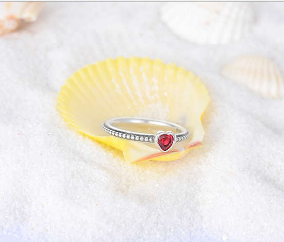 925 Sterling Silver Ring Love Heart Romantic Finger Ring Women Wedding Jewelry red size 7