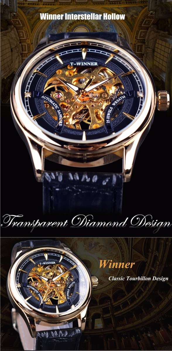 Men Hollow Skeleton Automatic Mechanical Stainless Steel Wrist Watch