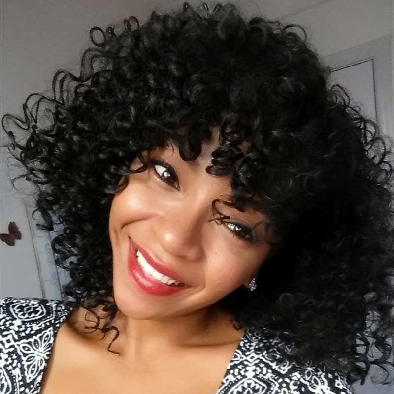 Long Side Bang Shaggy Afro Curly Synthetic Wig