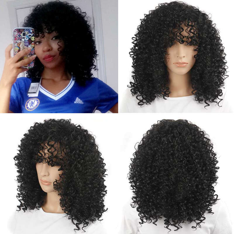 Long Side Bang Shaggy Afro Curly Synthetic Wig