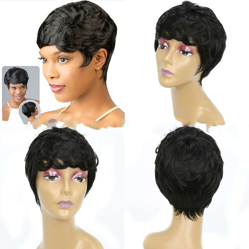 Black Side Fringe Short Curly Wig