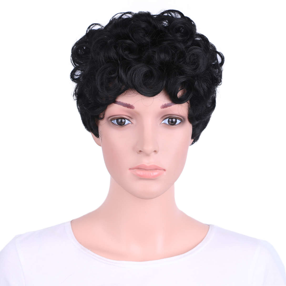 Bob Curly Kinky Wigs Synthetic Black Short Wig