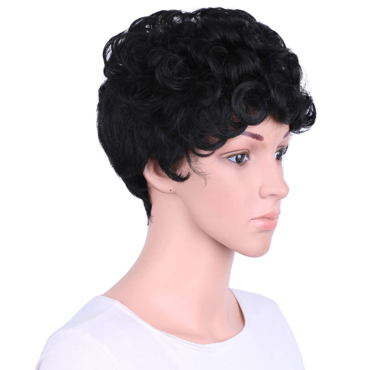 Bob Curly Kinky Wigs Synthetic Black Short Wig