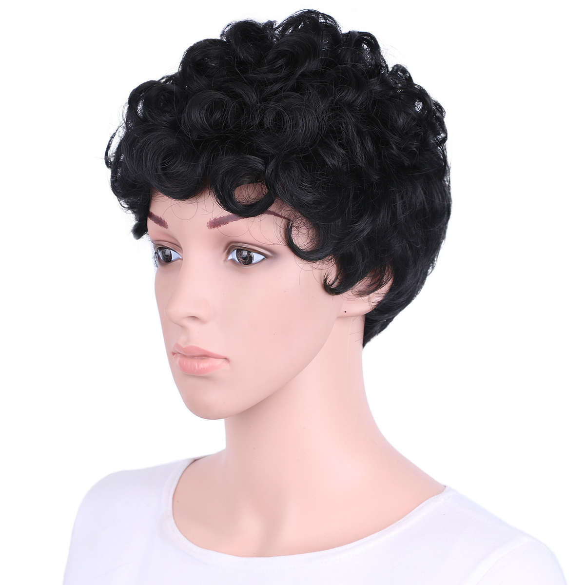 Bob Curly Kinky Wigs Synthetic Black Short Wig