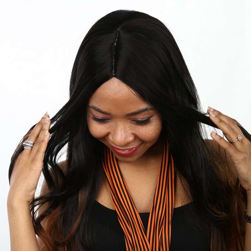 Lace Front Long hair curlers black and brown Wig