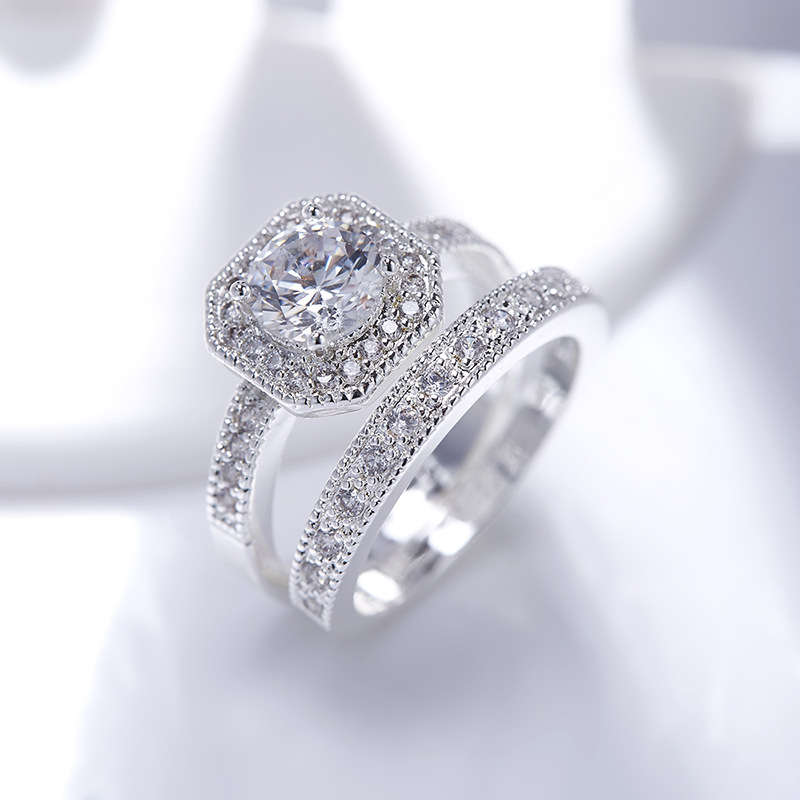 Silver Plated Round Diamond Luxury Ring Fashion Women Wedding Ring Size 6-8