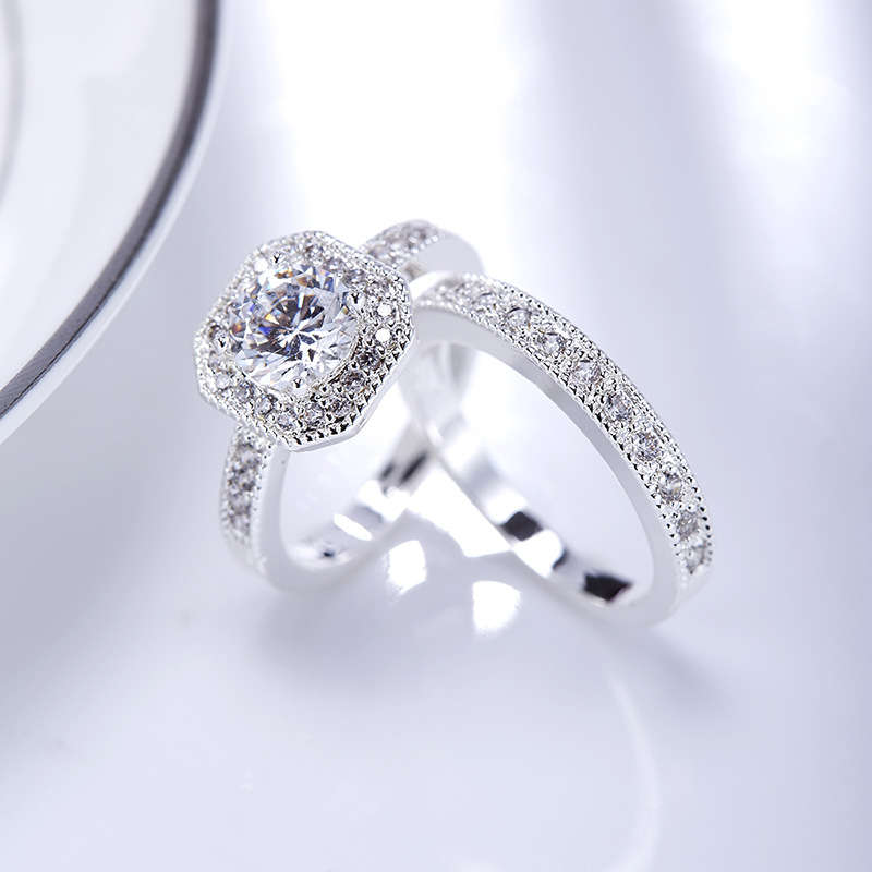 Silver Plated Round Diamond Luxury Ring Fashion Women Wedding Ring Size 6-8
