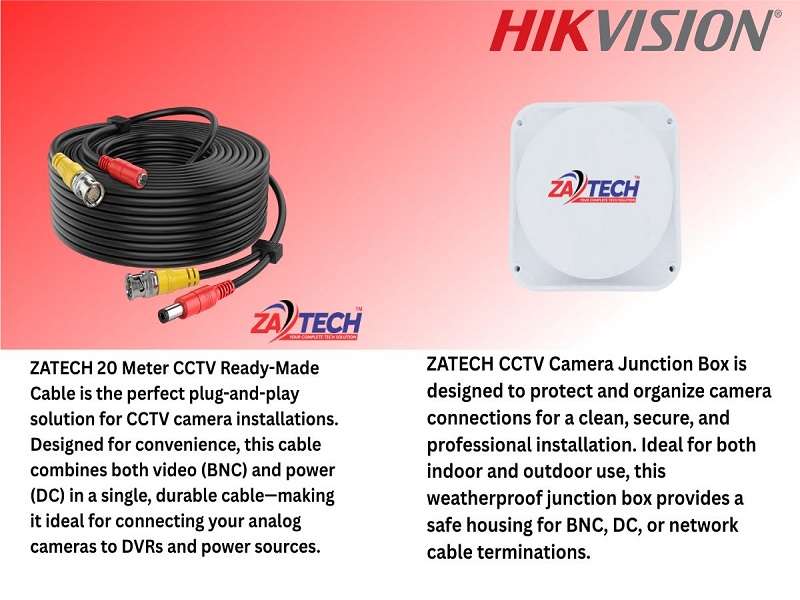 Hikvision 8CH 2MP CCTV Kit with Ready-Made Cables & Zatech Junction Boxes