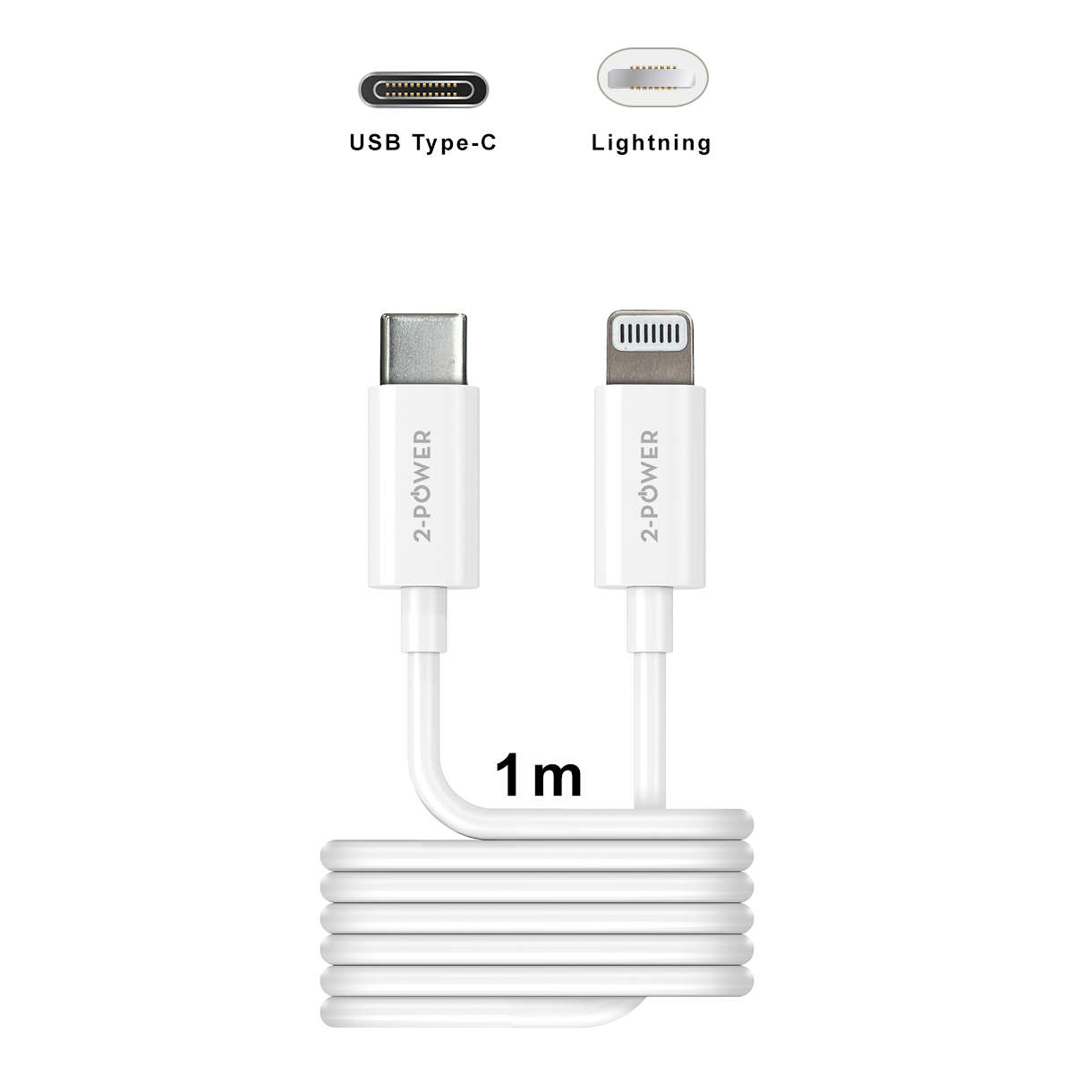 2PUC1M03W | 2-Power 1m USB Cable USB-C to Lightning