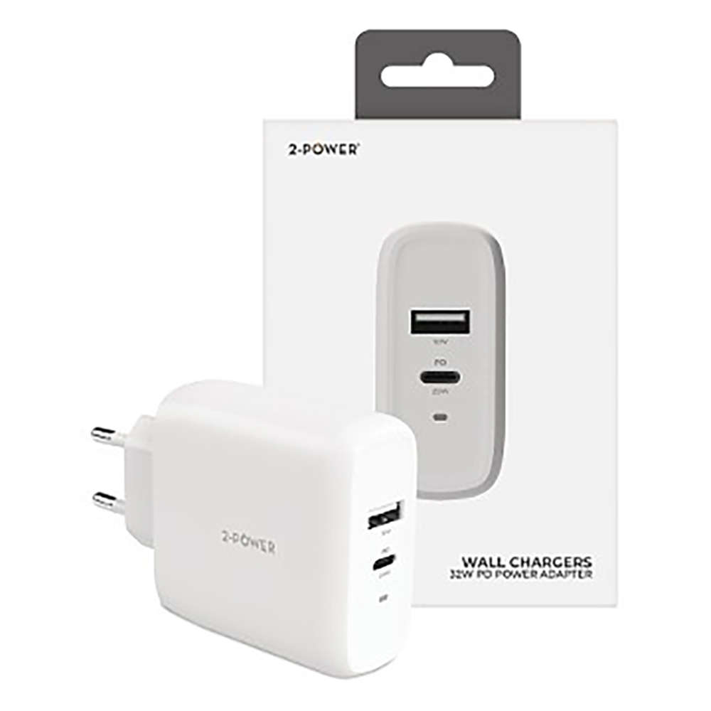 2PWC32W02-EU | 2-Power 32W with USB Type-C and Type-A Ports Wall Charger