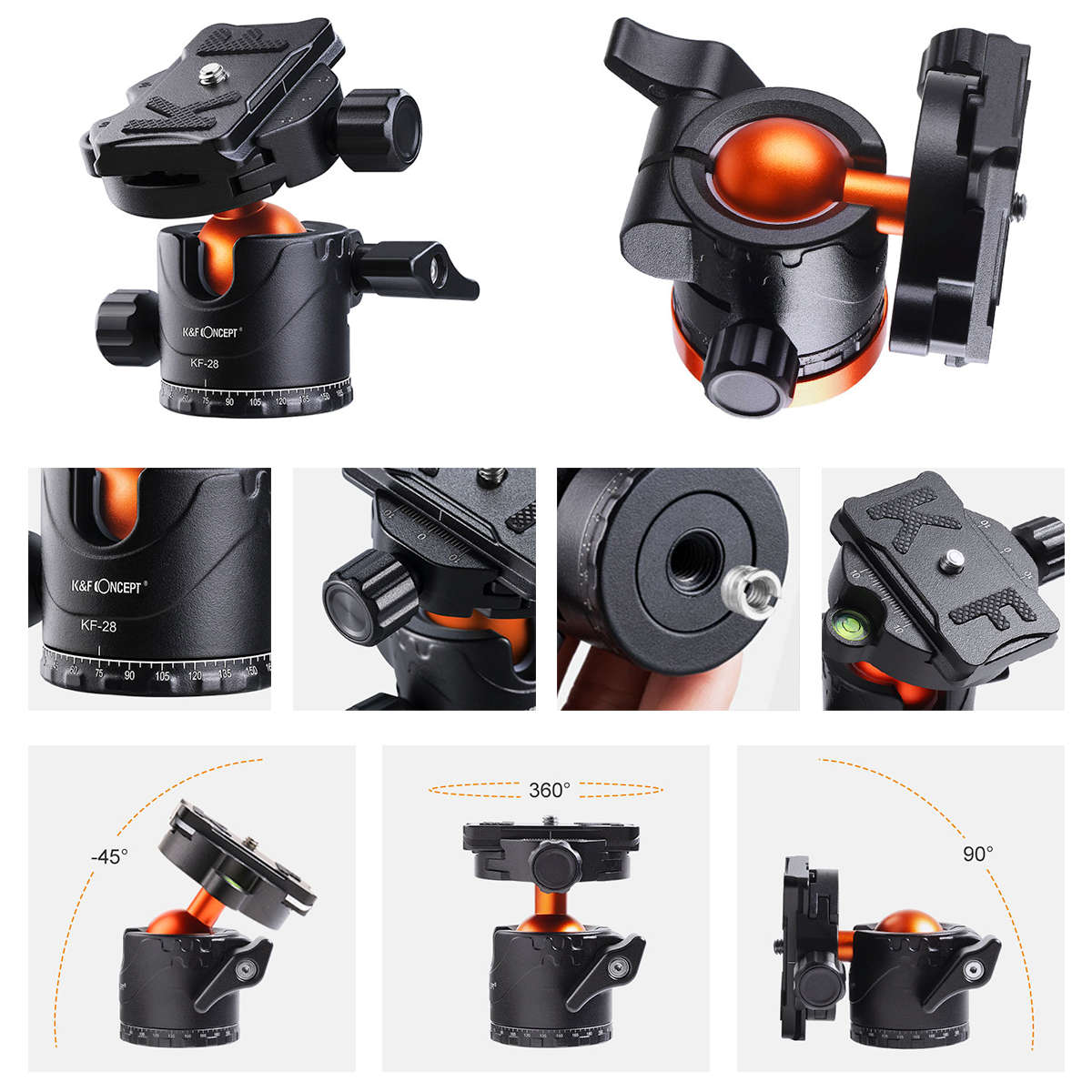 KF31.023 | K&F 28mm Ball Head with 10kg Load Capacity and Two Quick Release Plates