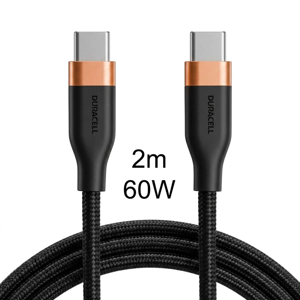 Duracell 2 meter 60w Toughened Phone Charger USB Cable USB-C to USB-C