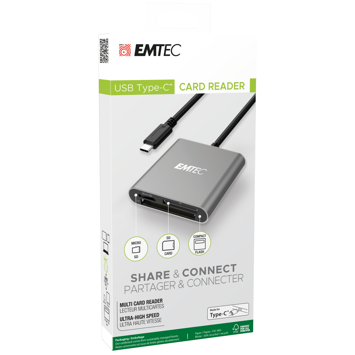 ECCAREADT610C | EMTEC Card Reader for SD, MicroSD and CF Cards