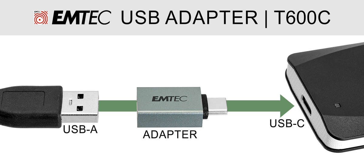 EMTEC USB Adapter 2 Pack - Adapt from USB-A to USB-C | T600C