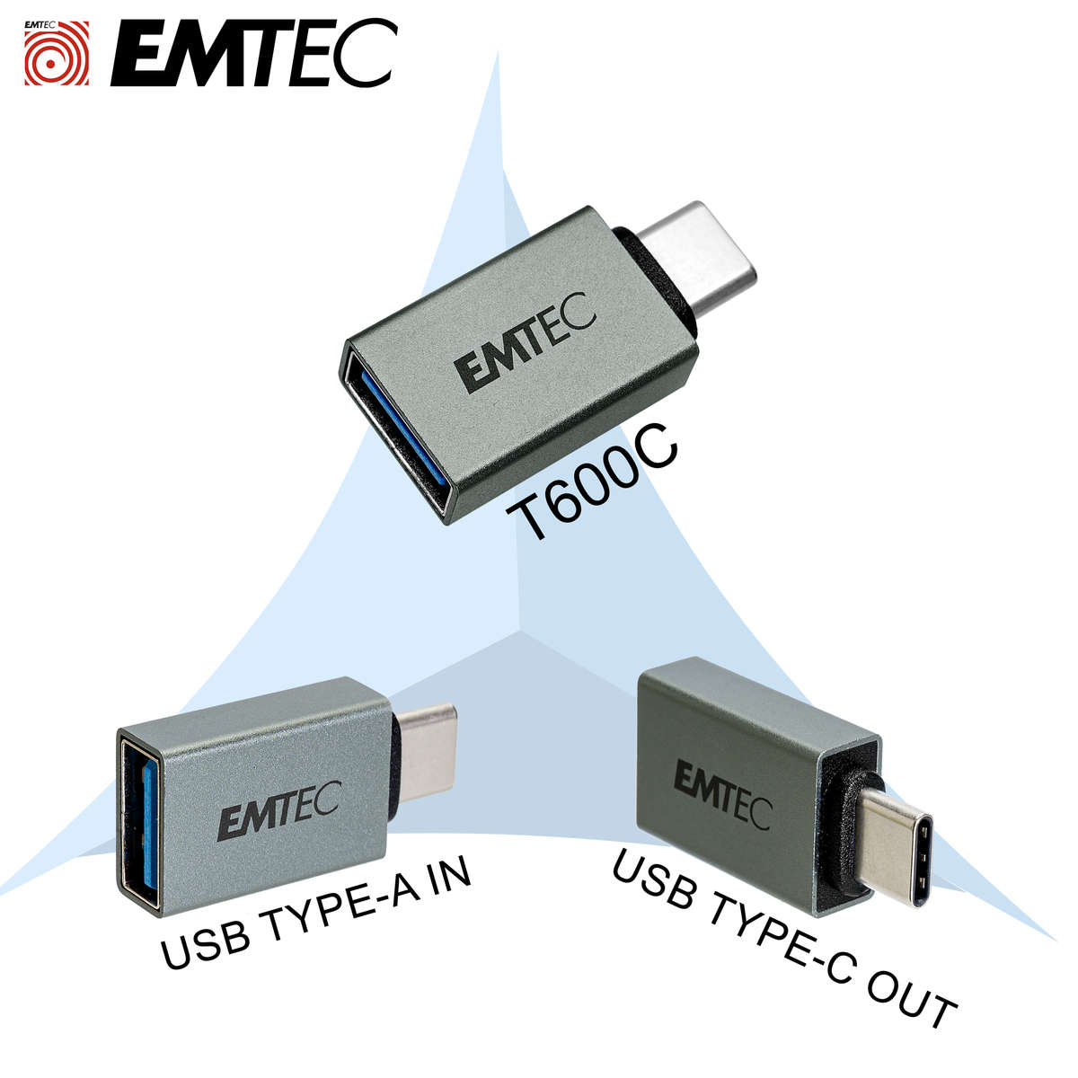 EMTEC USB Adapter 2 Pack - Adapt from USB-A to USB-C | T600C