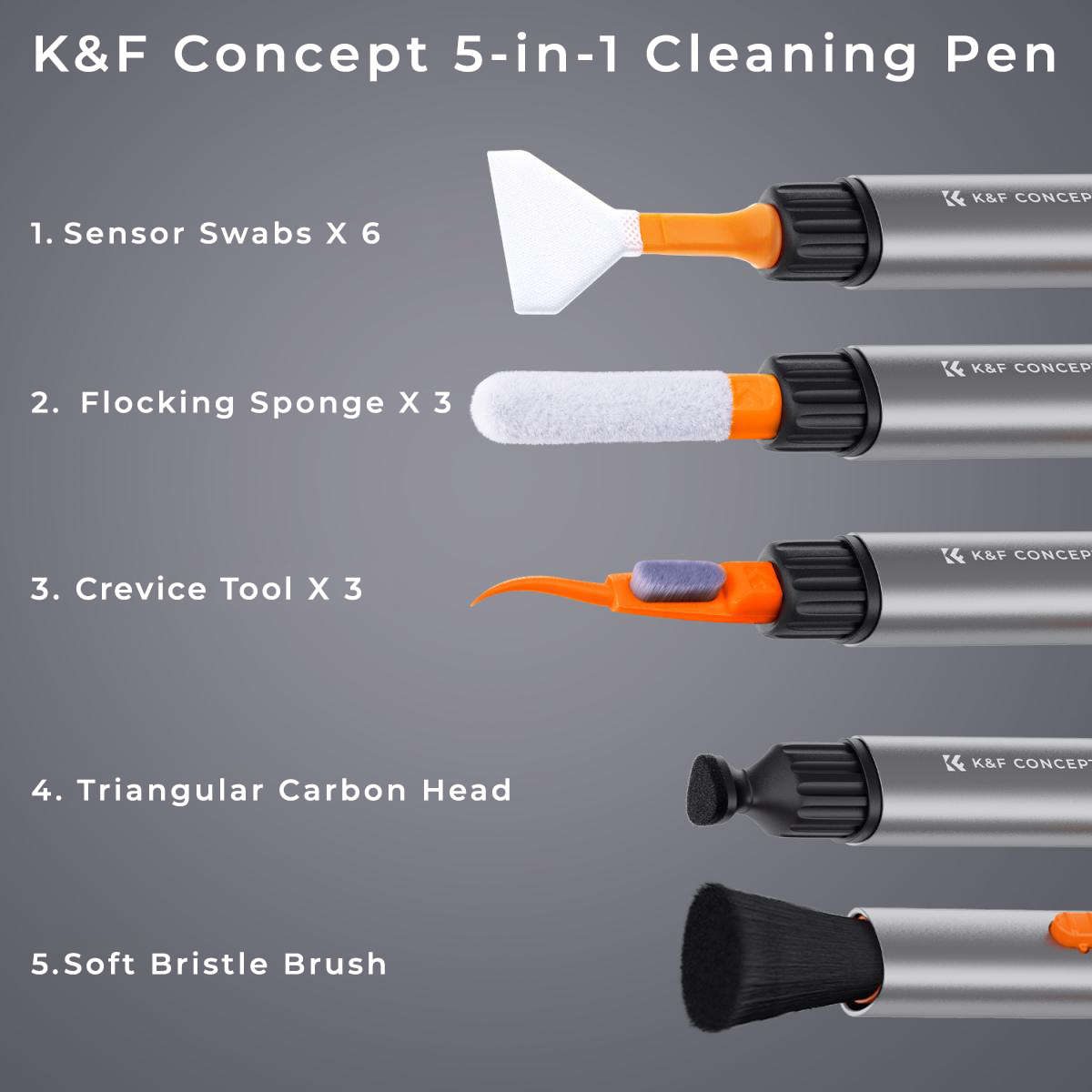 SKU.1976 | K&F 5-in-1 Electronics Cleaning Pen with Full Frame Sensor Swabs