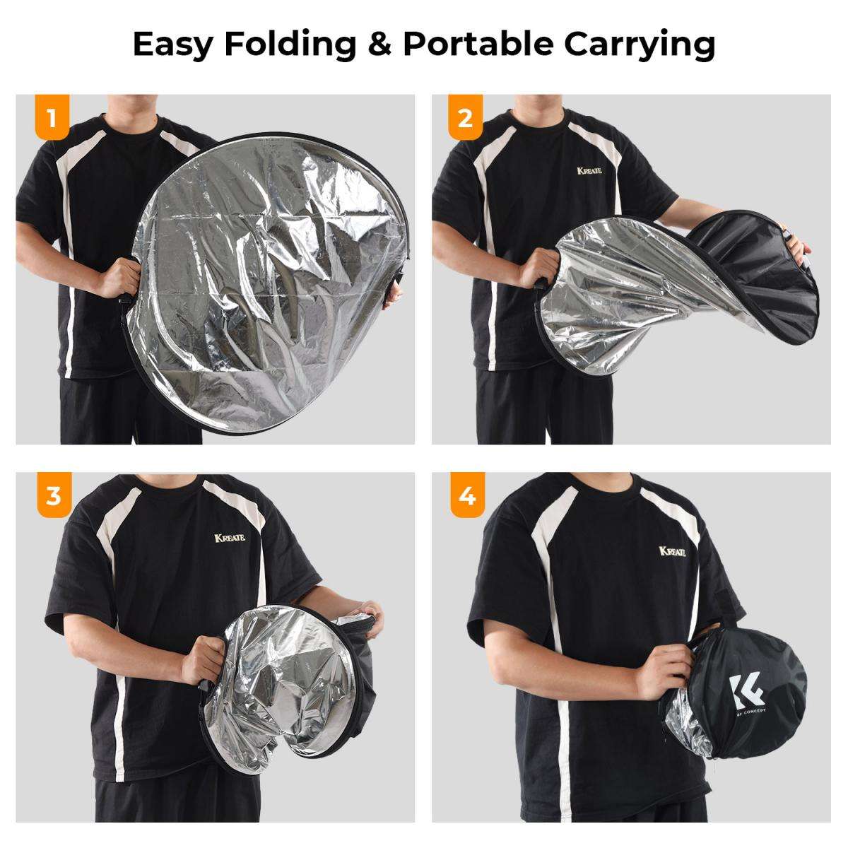K&F 5-In-1 Collapsible Reflector Disc with a Handle - K&F 110cm 5-In-1 Collapsible Reflector Disc...